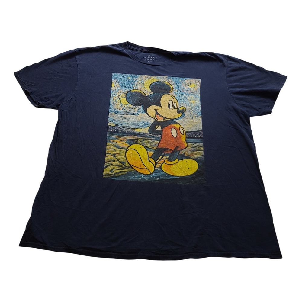 Disney Mickey Mouse Starry Night Graphic T-Shirt‎ Navy Blue Men's XL Cotton
